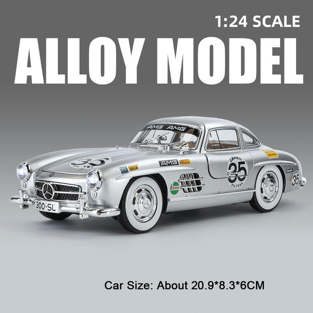1/24 Scale BENZ 300SL Toys Cars Alloy Diecast Model 4 Doors Opened Front Wheel Steering Sound Light Vehices for Children's Gift