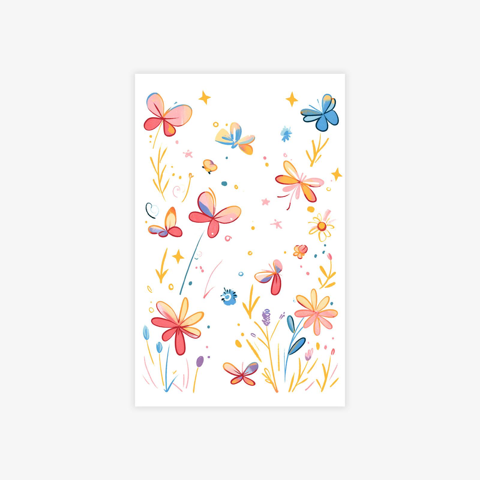 

Small Fresh And Simple Color Dopamine Butterfly Flower Tattoo Sticker 12*19