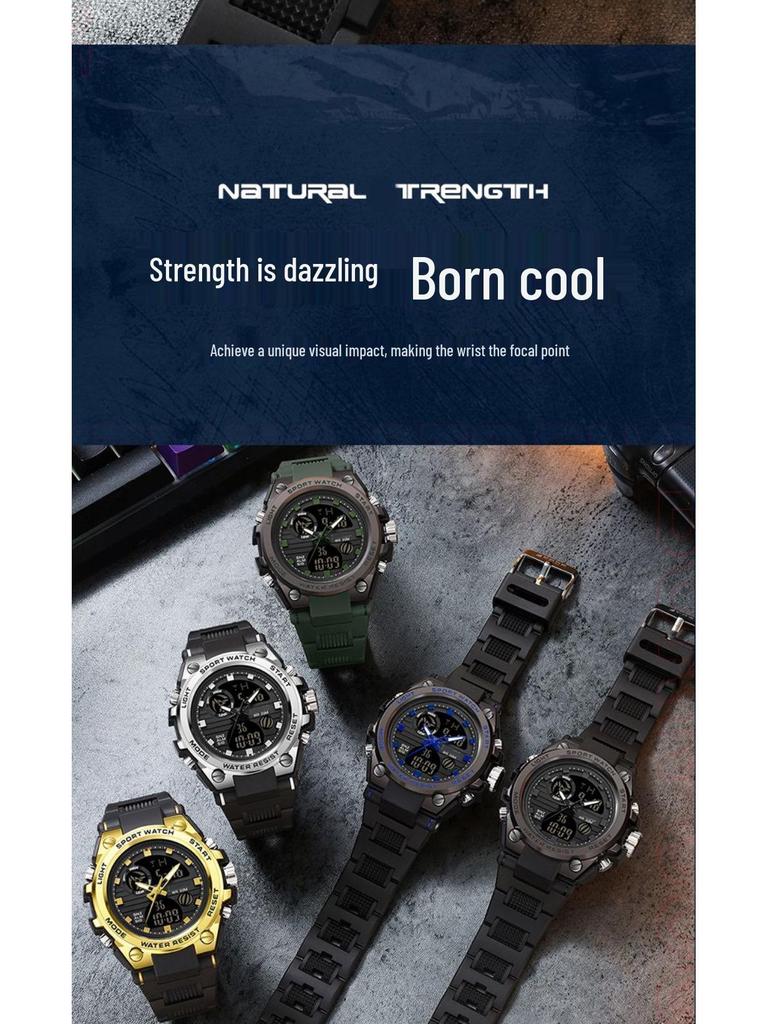 Men's Korean Style Multifunctional Outdoor Sports Luminous Dual Display Electronic Watch