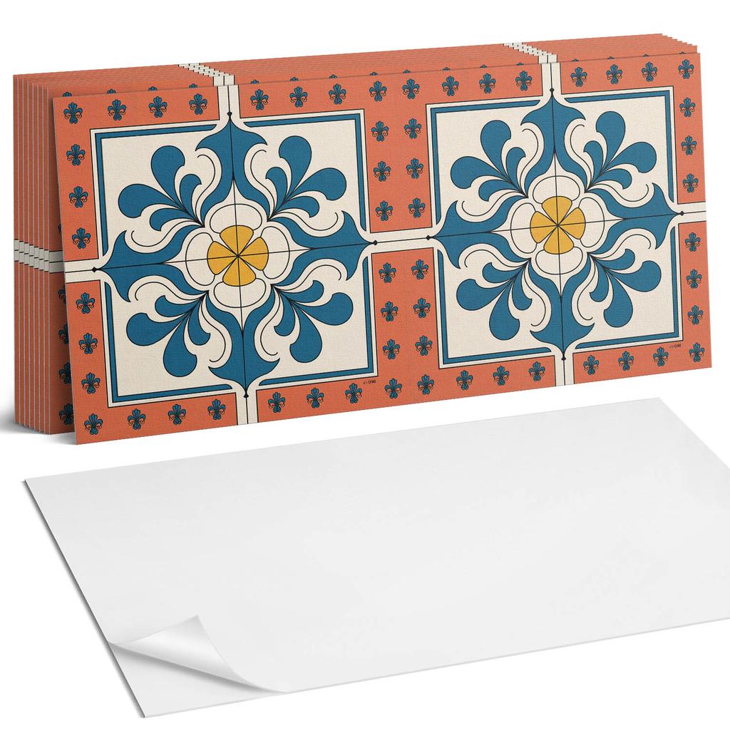 Zestaw Samoprzylepnych Kafelków Pcv Folkowy Wzór Z Kwiatami 10X40X20 Cm