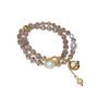 Layered Cats Eye Stone Pearl Bracelet Women Irregular Geometric Design Gold Pink Tone Lightweight Luxury Fashion Accessory