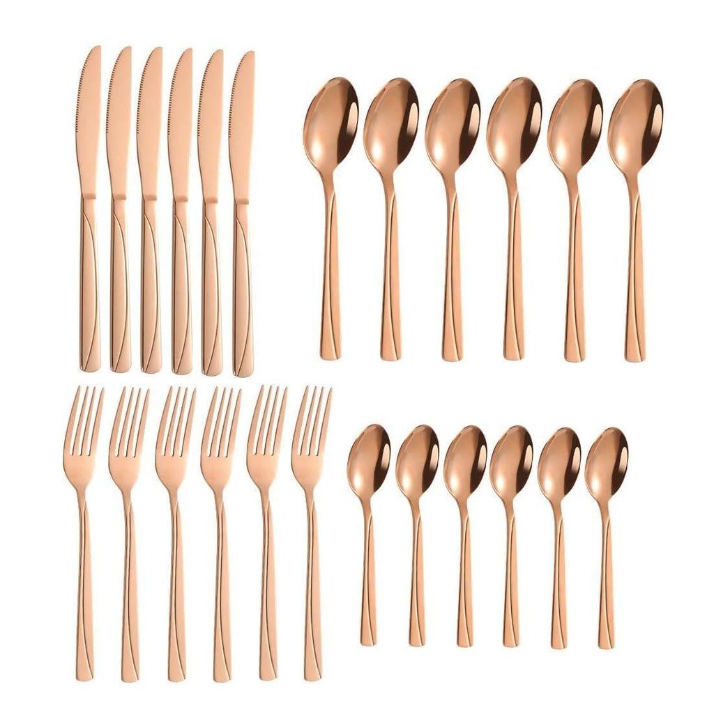 Mirror Finish Rose Gold Plated Stainless Steel Flatware Set - Copper Silverware Cutlery