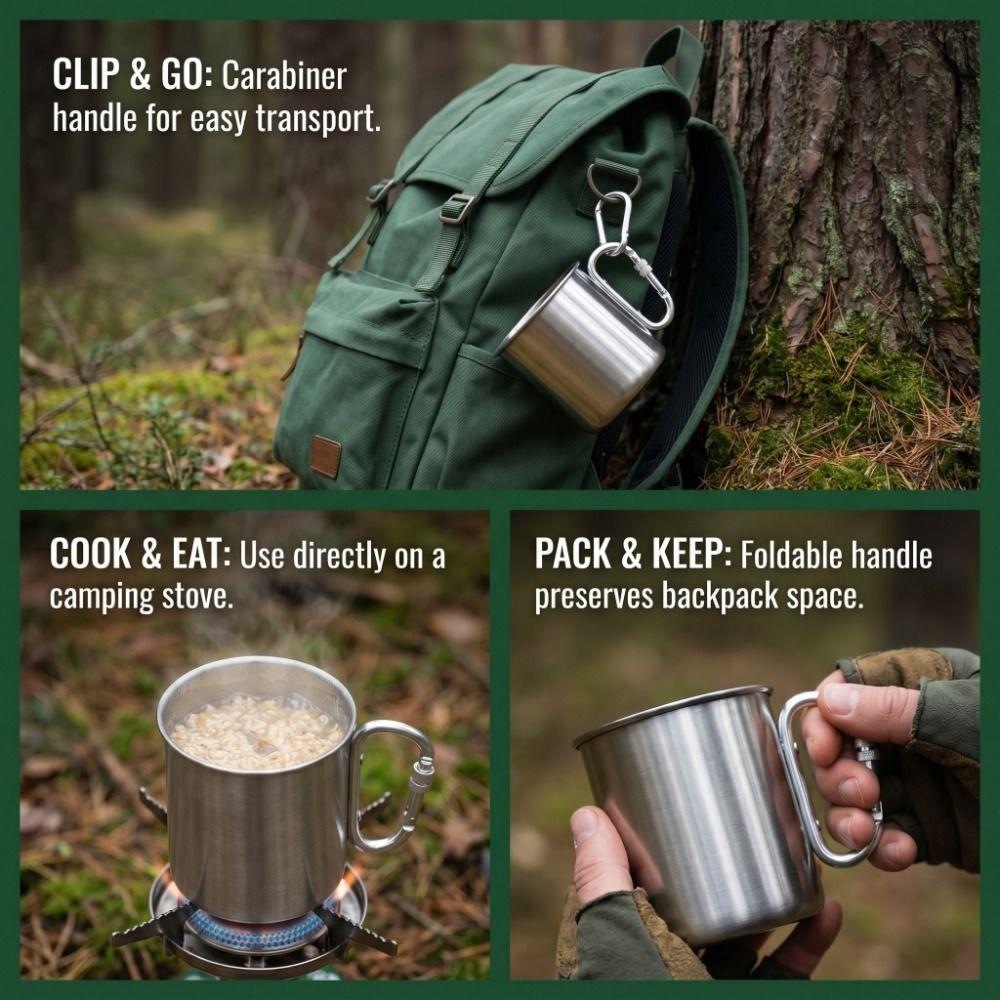 Stainless Steel Outdoor Backpacking Cup With Handle Portable Travel Cup  Outdoor Adventures