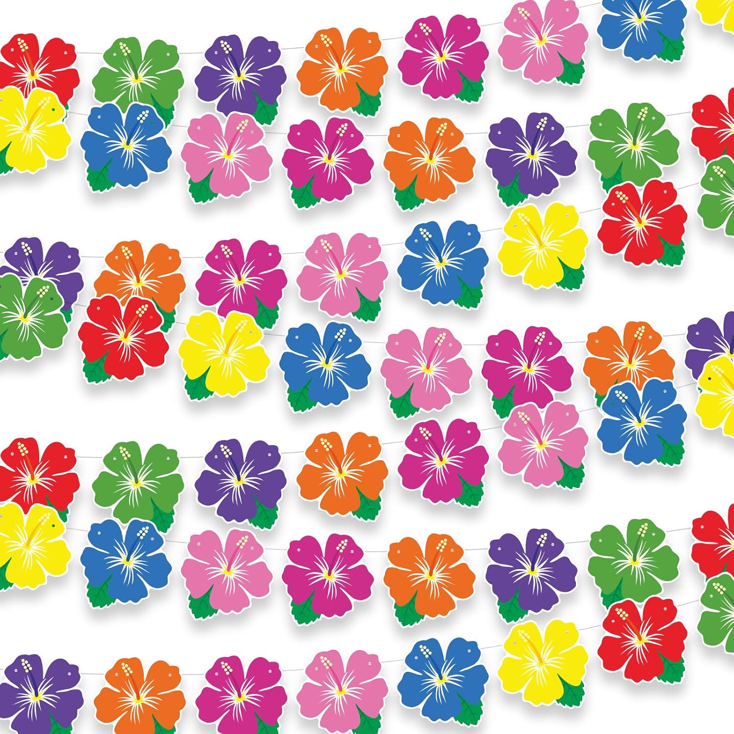 5 Pack Hawaiian Tropical Garland Luau Hibiscus Flower Lei Garland Banners Multicolor Aloha Hanging Hawaiian Ohana Party Favor Cutouts Banners for