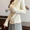 Plus Size Velvet Patchwork One-Shoulder Lace Long Sleeve T-shirt for Women - Slimming & Flaw-Hiding Spring/Autumn Base Layer