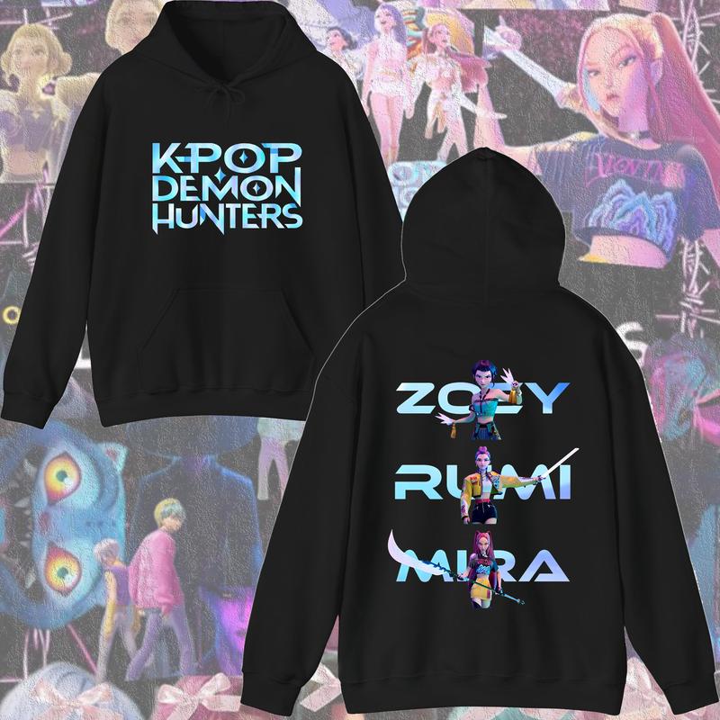KPop Devil Hunter Sweatshirt Hooded Children's Spring and Autumn Outfit Rumi Mira Zoey Cartoon Anime Girl Long Sleeved Top
