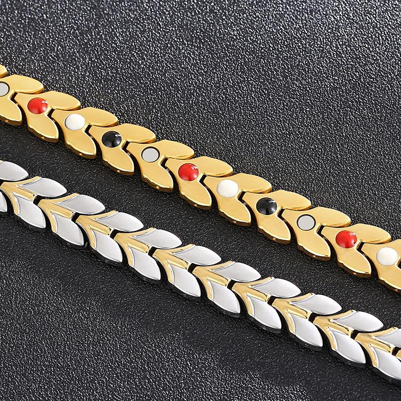 4 In 1 Therapeutic Magnetic Man Bracelet Hand Band for Men Gold Color Stainless Steel Men's Bangle Birthday Gift for Father Boys