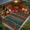 Retro Ethnic Geometry Dark toned Fluffy Carpet Decoration Bedroom Living Room Non-slip Soft Rug Large Area Easy Clean Floor Mats