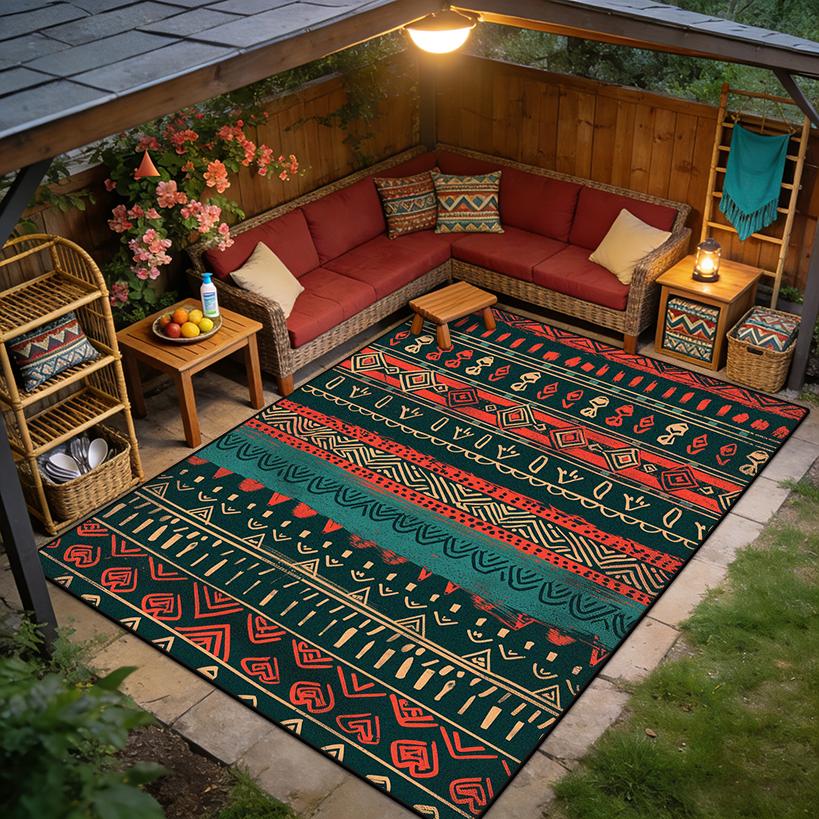 Retro Ethnic Geometry Dark toned Fluffy Carpet Decoration Bedroom Living Room Non-slip Soft Rug Large Area Easy Clean Floor Mats