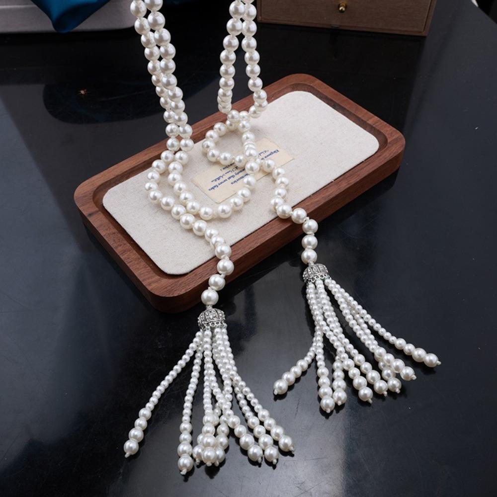 Exaggerate Pearl Beaded Necklace Tassel Multilayer Necklace Exquisite Sweater Chain Gifts