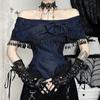 Goth Dark Elegant Fashion Tassels Off Shoulder Crop Tops Grunge Bow Lace Print T-shirts Gothic Techwear  Y2K Outfits