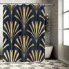 Luxusní zlatá sprchová závěs Art Deco pro dekoraci koupelny Modrá Zlatá Moderní design Domácí Vodotěsná látka Velikost 72 x 84 palců (180c
