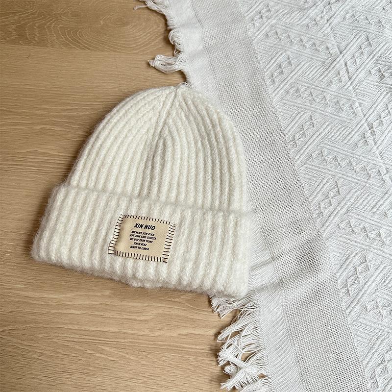 Korean Style Casual English Cloth Label Long Camel Hair Knitted Hat Autumn and Winter Warm Woolen Hat Dome Ear Protection Hat