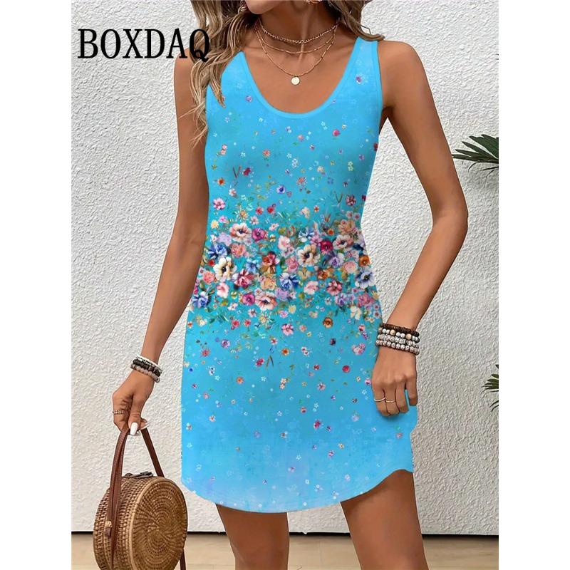 Dresses For Women 2025 Women Vacation Beach Summer Vest Butterfly Flowers Loose Dress Sundress Casual 3D Print Sleeveless Dress