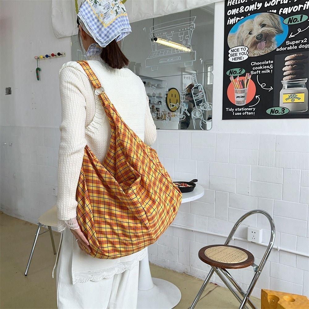 Retro Plaid Tote Bag Colorful Women's Handbag Convenient Single-shoulder Bag Commuting