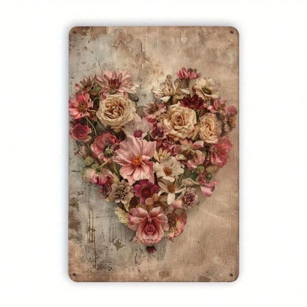 Vintage Heart Metal Sign Roses Retro Home Wall Decor 20x30cm