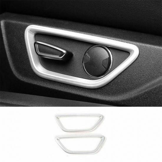 Fit For Ford Mustang 2015- Matte Silver Seat Button Panel Frame Trim 2PCS