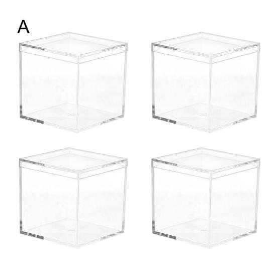 4Pcs Durable Candy Box Multiple Uses PS Transparent Cube Compact Portable Lid Case Organizer Container for Wedding