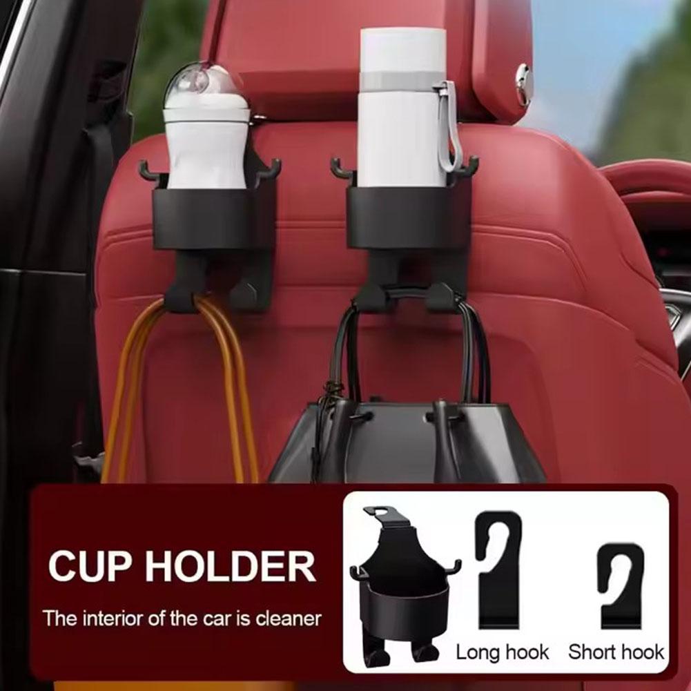Backseat Car Organizer with Cup Holder, Multifunctional Back Seat Car Organizer with Two Seat Hooks, Hold Snacks Drinks & Phones