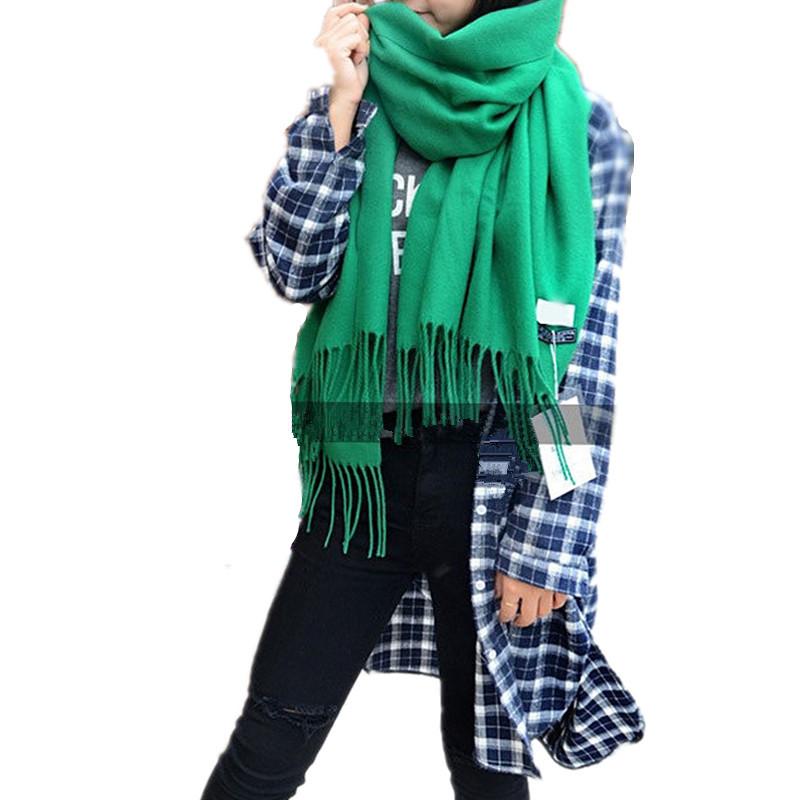 Solid Color Wool Scarf for Women Autumn and Winter Tassel Air Conditioned Room Shawl Green Red Winter Men's Cashmere Scarf