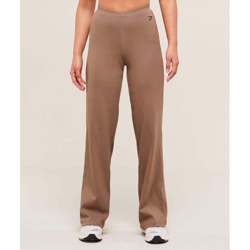 

Gymshark Ribbed Cotton Straight Leg Pants Mocha Mauve Black B3c8l Nc1z XS
