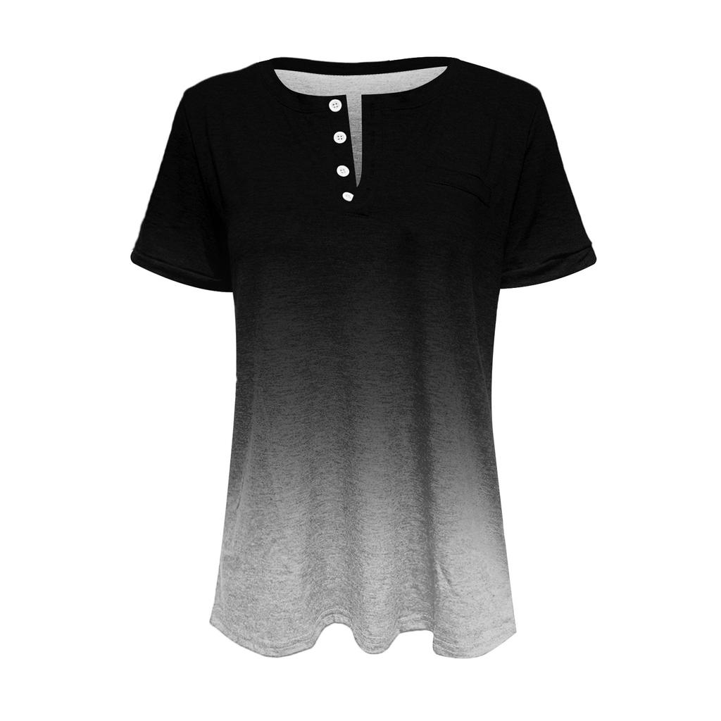 Women's Fashionable Casual Summer Gradient V-neck Button Short-sleeved Top