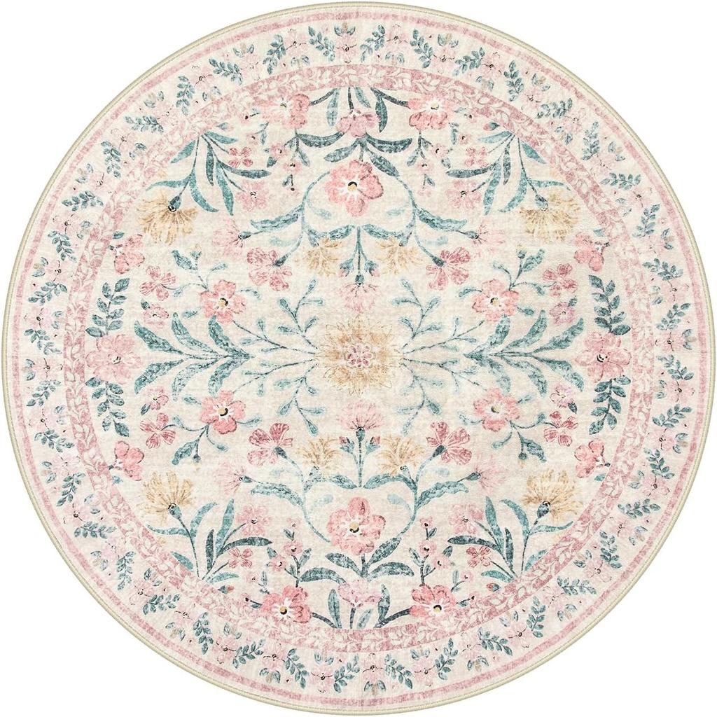 Růžový Květinový Kulatý Koberec Boho Styl Kruhový Koberec pro Evropský Pastorální Pohodlné Dekorativní Koberce Koupelnová Protiskluzová Rohožka ke Dveřím