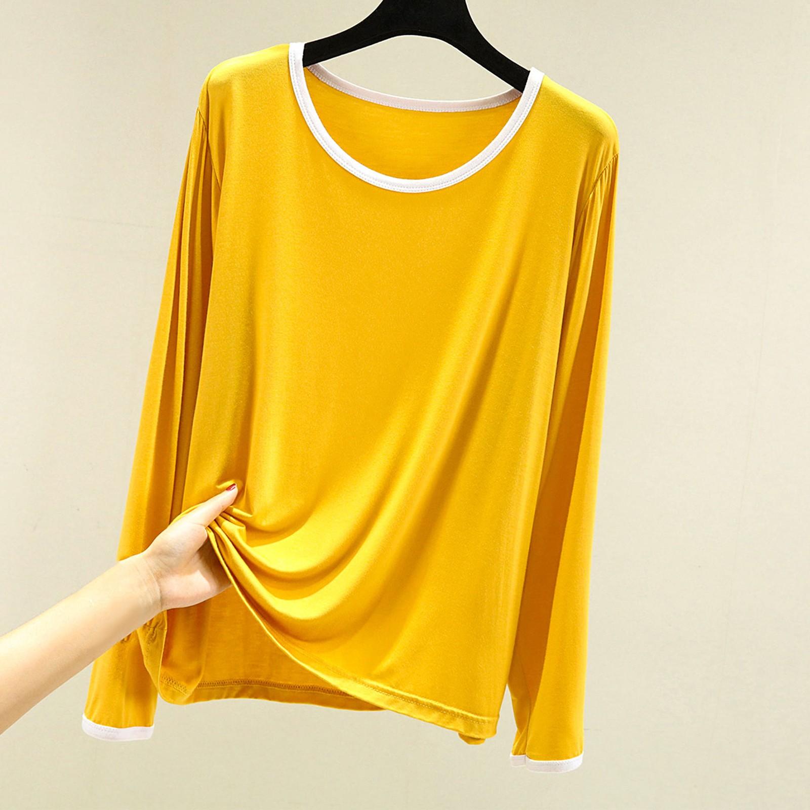 

Женская повседневная однотонная рубашка с длинным рукавом и круглым вырезом для йоги XL жёлтый