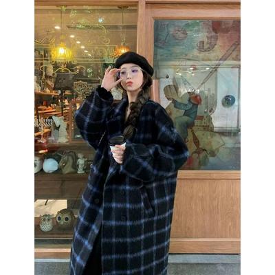 Elegant Long Plaid Wool Coat Women Winter Thick Warm Knee Length Overcoat Fashionable High Quality Tweed Jacket