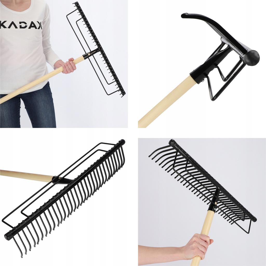 KADAX Grabie metalowe Do Liści Trawy Ogrodowe 165cm Wzmocnione 32 Zębne Trzonek