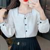 Navava Romantic Color Block Square Neck Long Sleeve Blouse Nb2929