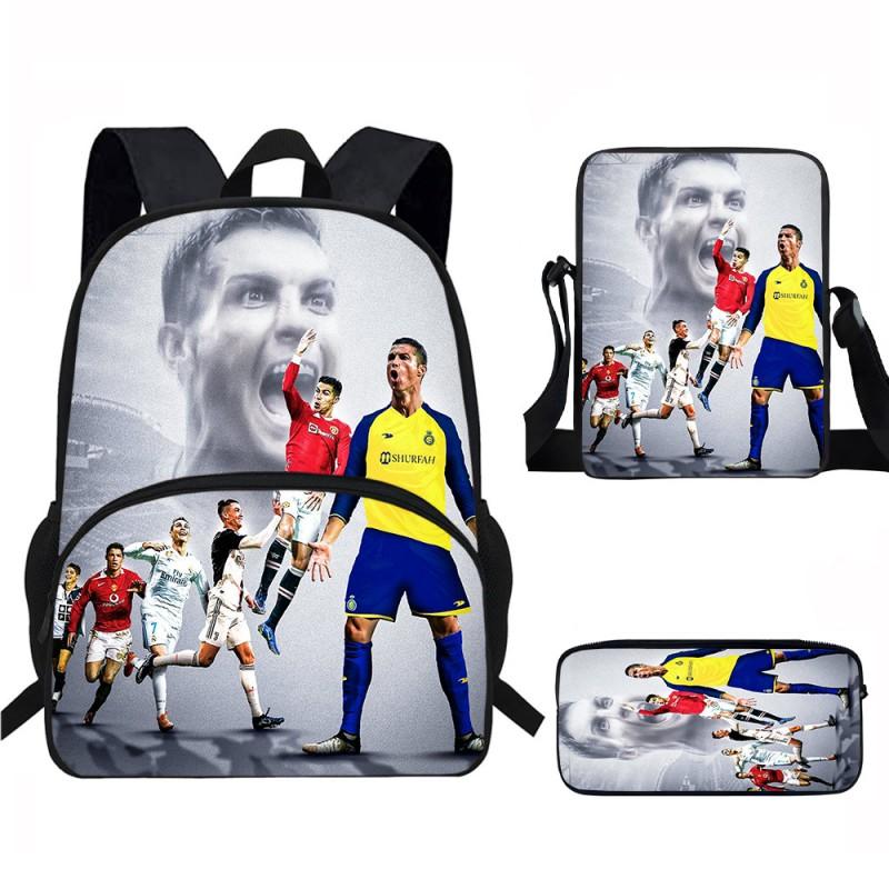 Set Zaino Scolastico CR7 per Bambini Tessuto Oxford Borsa a Doppio Scomparto con Tasca Frontale Astuccio Tracolla Ergonomico Dorsale