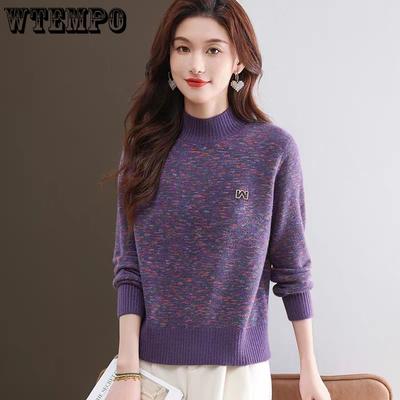 Cashmere Sweater Women Half Turtleneck Pullover Thickened Knitted Sweater and Loose Solid-colored Base Layer