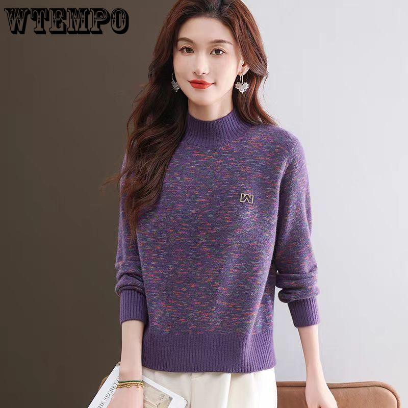 Cashmere Sweater Women Half Turtleneck Pullover Thickened Knitted Sweater and Loose Solid-colored Base Layer