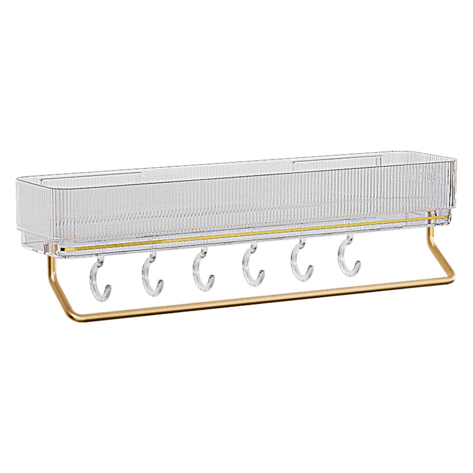 

Полка для ванной комнаты, без сверления, алюминиевая, прочная, несущая, настенная, органайзер для спальни, кухни Clear Type with Hook and Towel Bar