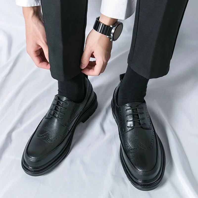 Gentleman Retro Business Leather Shoes Formal Dress Office Shoes Men's Wedding Black Shoes Brown Free Shipping British Style