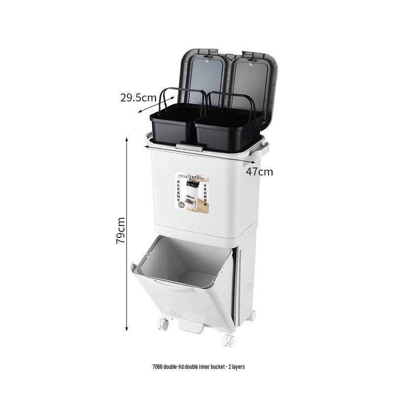 Kosz na śmieci kuchenny o dużej pojemności z pokrywą i pedałem, bez schylania się, segregacja suchych i mokrych odpadów, idealny do przechowywania odpadów spożywczych.