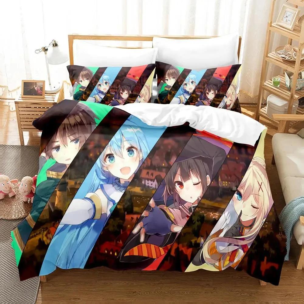 KonoSuba 3D Kawaii Cartoon Anime Duvet Cover Set for Adults Boys Bedroom 2 Person 3 Piece Bedding Set  Duvet Cover Bed Set
