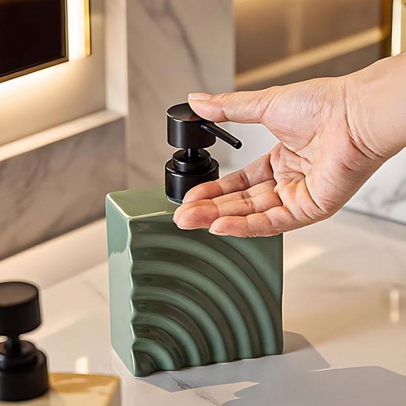330ml Keramik Flüssigseifenspender Mehrfarbiger Wellenmuster Seifenspender Badezimmer Duschgel Shampoo Abgefüllt Badezimmerzubehör