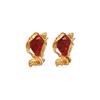 Baroque Vintage Red Lava Gem Gold-Plated Stud Earrings with Silver Needle