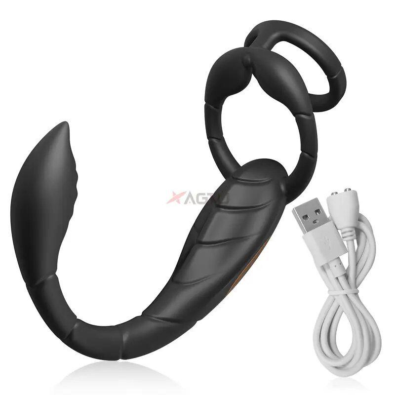 Anello Vibrante per Prostata Scorpione e Massaggiatore Anale Maschile con Doppi Motori, Vibrazione Potente, Ricarica Magnetica USB