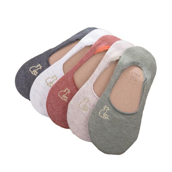 5 пар женских удобных противоскользящих невидимых носков-лодочек с вышивкой кошек