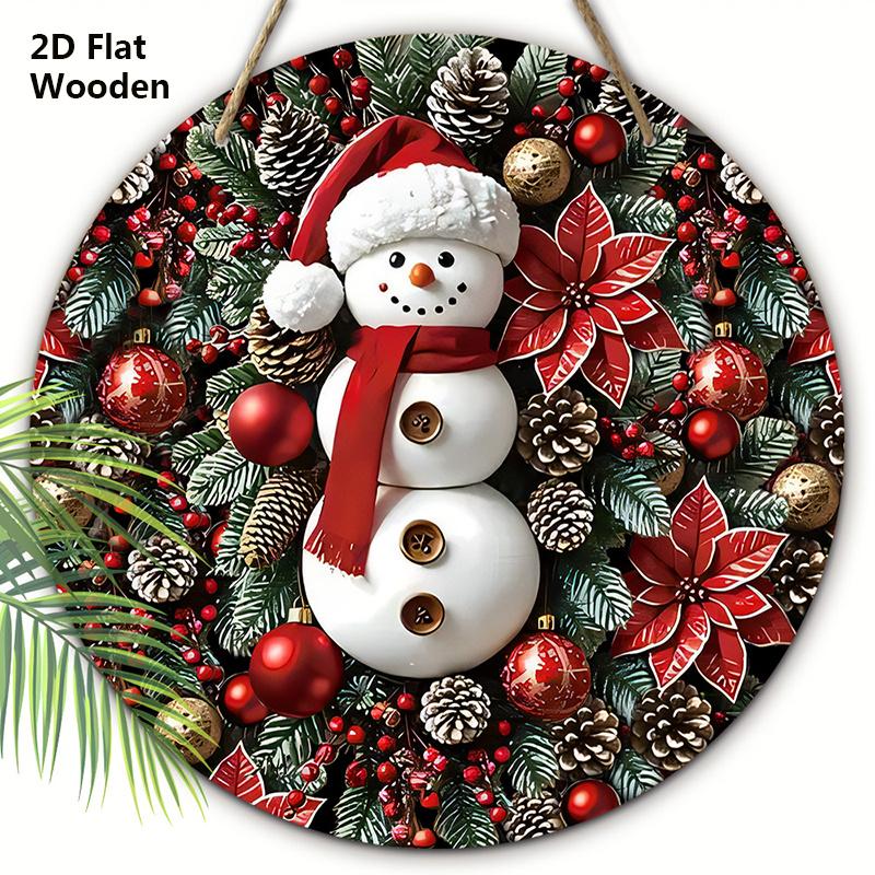 Wooden Christmas Sign with Adorable Snowman Pattern, Christmas Decorative Plaque & Sign for Front Door Wall Hanging Decor, Ideal Christmas Ornament