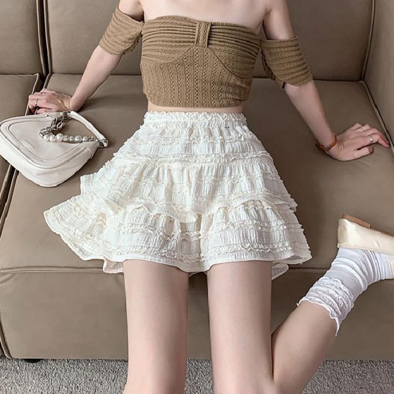 Women's High Waist Lace Ruffle A-Line Skirt - Sweet, Slimming, Anti-Exposure Spring/Summer Style