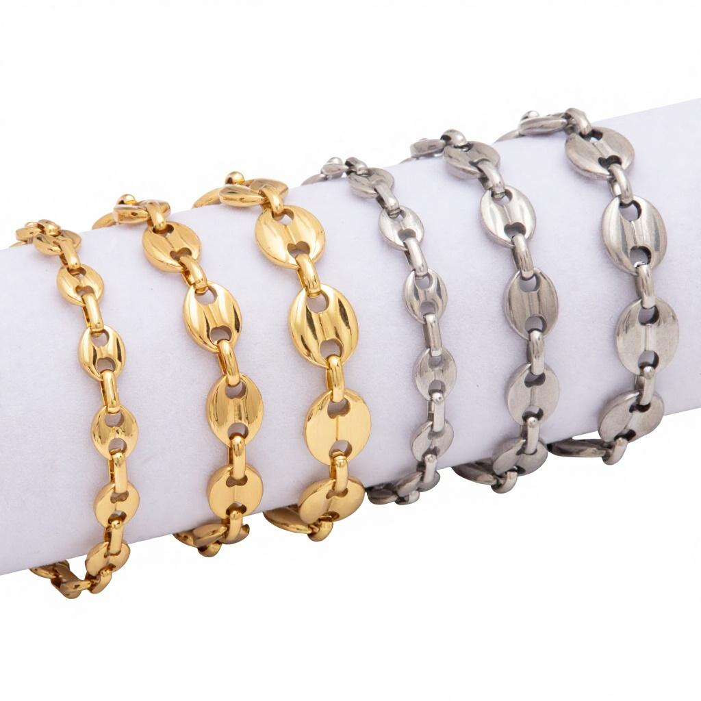 Thick Coffee Bean Bracelet Stainless Steel Trendy Unisex Pig Nose Jewelry Anklet Necklace Waist Chain