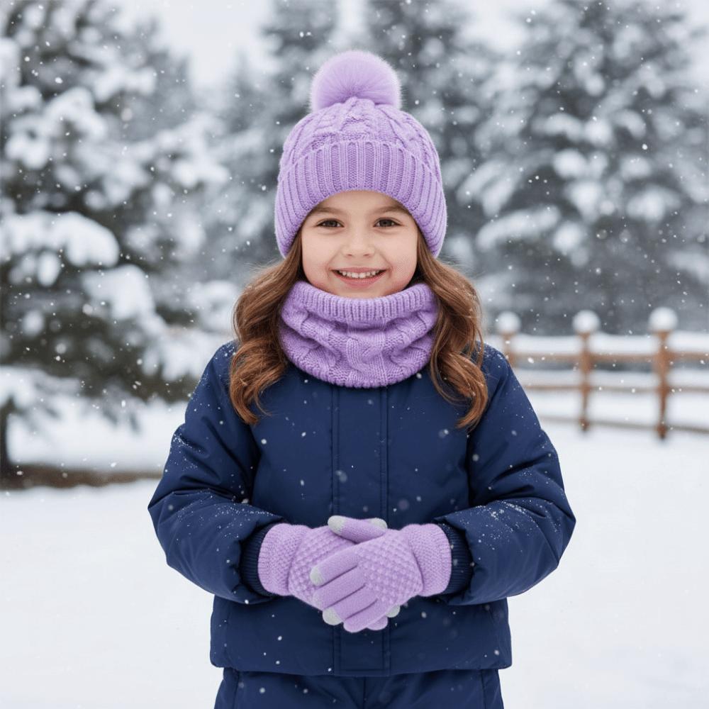 Warm Ears Baby Hat Scarf Gloves Set Solid Color Kids Hat Set Toddler Knitted Hats Christmas Gift