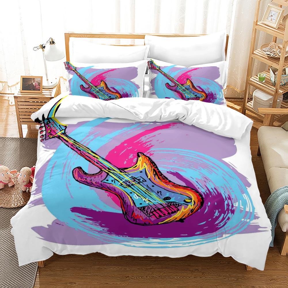Duvet Cover And Pillowcase For Boys TeenRetro Style GuitarBlack Sound System 3D PrintMusic SeriesComforter Cover Set Queen