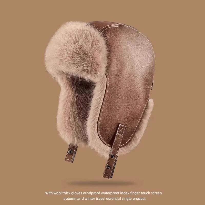 Unisex Winter Ski Hat - Windproof, Warm, Leather Ear Protection for Riding and Cold Weather