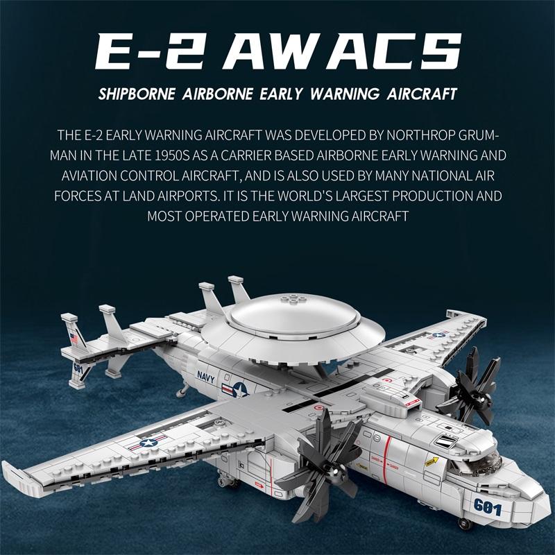Non-Toxic 1126Cs E2 Early Warning Aircraft Building Blocks Military Air Force Fighter Plane Model Bricks Desktop Ornaments Kids Toys Gift