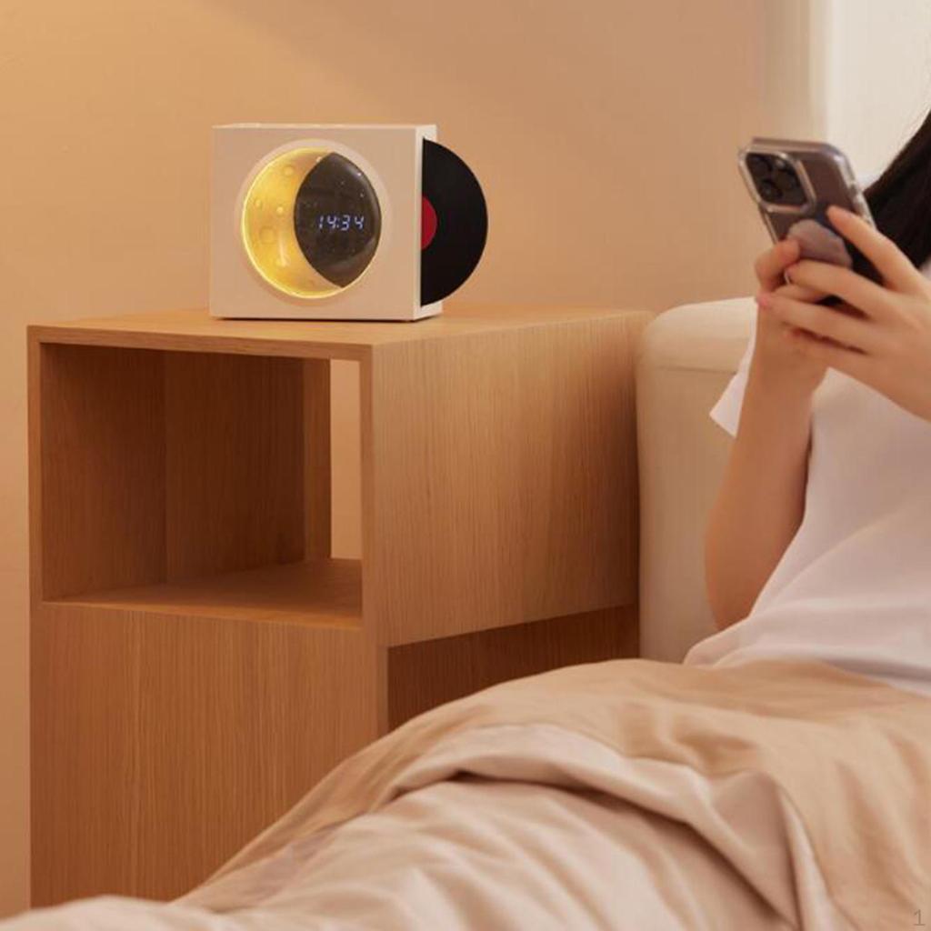 Vinyl Player Speaker, Portable Speaker Support TF Card AUX Vintage Night Light with Time Display
